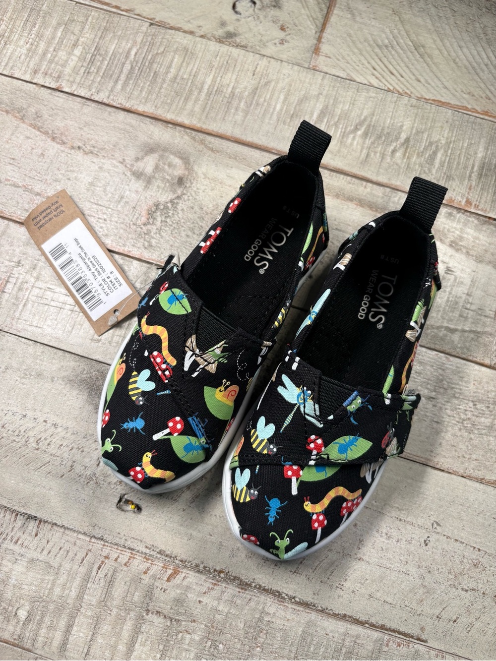 New! TOMS Toddler Alpargatas Footwear- Glow In The Dark Bugs Size 8